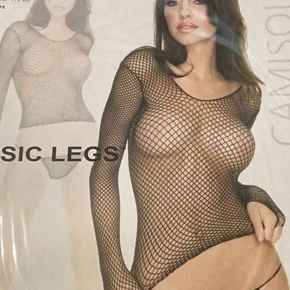 NWT Music Legs 9593 Long Sleeve Diamond Net Top Shirt & Thong Small - Picture 4 of 8